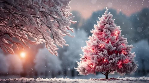 Christmas tree in the winter forest. Vídeos de archivo 255124659