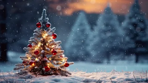 Christmas tree in the winter forest. Vídeos de archivo 255685152