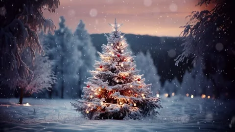 Christmas tree in the winter forest. Vídeos de archivo 255685165