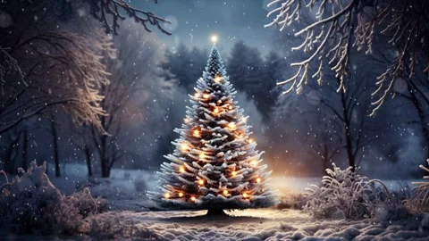 Christmas tree in the winter forest. Vídeos de archivo 255685174