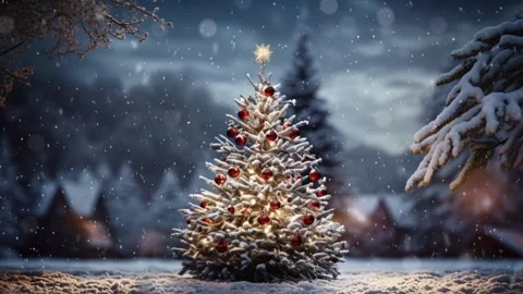 Christmas tree in the winter forest. Vídeos de archivo 255685177