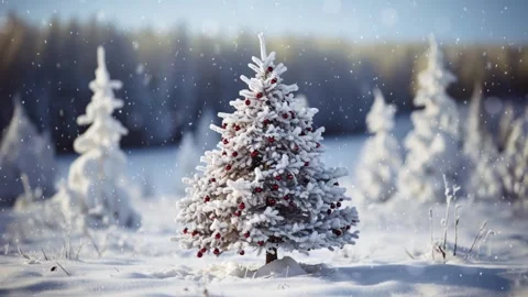 Christmas tree in the winter forest. Vídeos de archivo 255750539