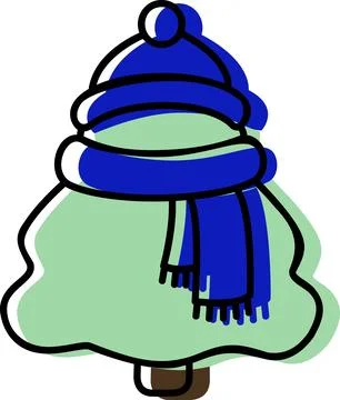 Christmas tree in winter hat and scarf icon Stock Illustration
