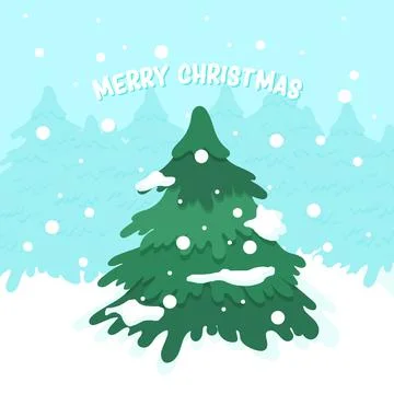 Christmas tree in winter landscape vector illustration. Festive design for wi Stock Illustration