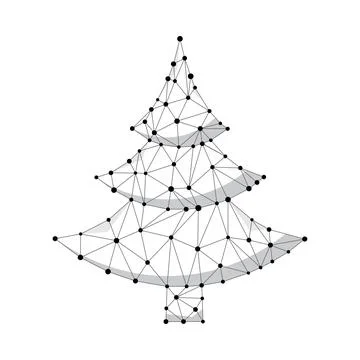 Christmas tree wireframe digital vector sign. Stock Illustration