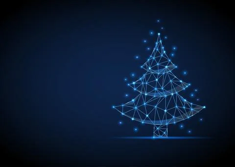Christmas tree wireframe new year degital banner date vector sign. Stock Illustration