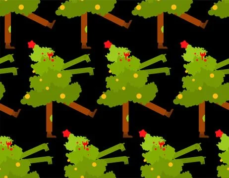 Christmas tree Zombie pattern seamless. Xmas and New Year vector background Stock Illustration