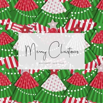 Christmas trees and decorations vector card Stock Illustration