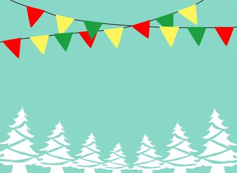 Christmas Trees and flags. Vector Illustration Stock Illustration