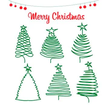 Christmas trees and pine trees in Doodle style Stock Illustration