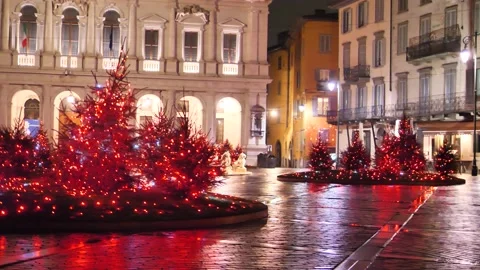 Christmas trees in Bergamo alta Stock Footage 144466876