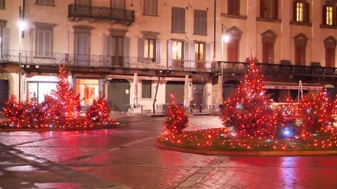 Christmas trees in Bergamo alta Stock Footage 144665124