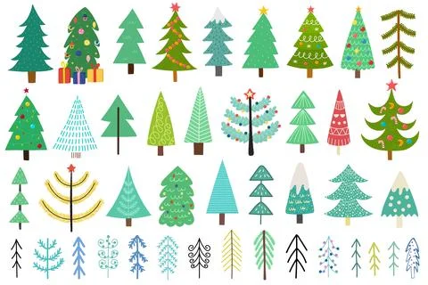 Christmas trees big collection. Bundle with pine trees Stock Illustration