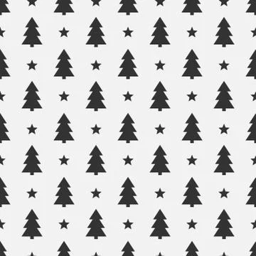 Christmas trees black seamless pattern. Vector illustration. Stock Illustration