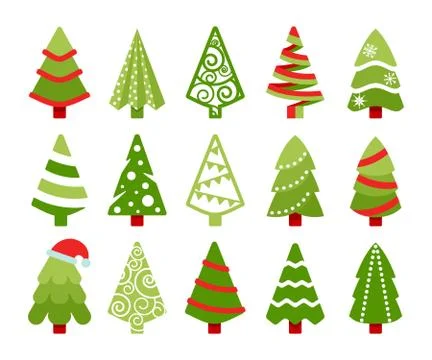 Christmas trees color flat vector illustrations set 스톡 일러스트