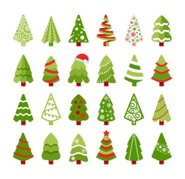 Christmas trees color flat vector icons set 스톡 일러스트
