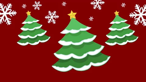 Christmas trees with decorative socks motion pattern on red background. Stock Footage 166227974