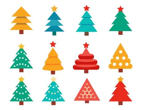 Christmas Trees Design Set Featuring Abstract Vector Art Stock Illustration