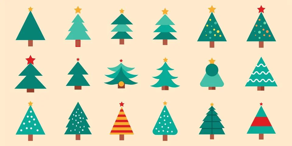 Christmas Trees Design Set Featuring Abstract Vector Art Stock Illustration