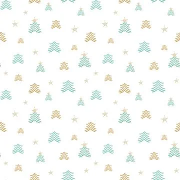 Christmas trees doodle seamless vector pattern Illustrazione stock