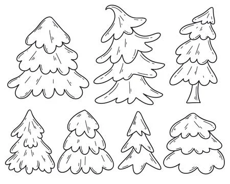 Christmas trees doodle set vector illustration Stock Illustration
