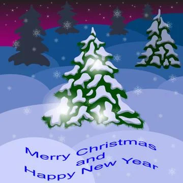 Christmas trees in the forest Stock Illustration