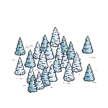 Christmas trees in forest with snow. Stock Illustration