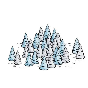 Christmas trees in forest with snow. Stock Illustration
