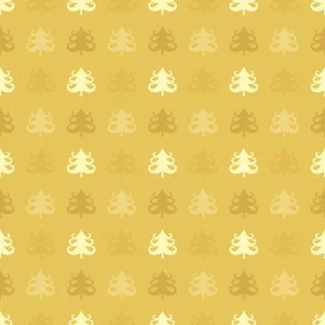 Christmas trees golden seamless pattern. Vector illustration. Stock Illustration