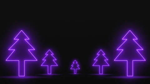 Christmas trees neon light blinking on darkness black background Stock Footage 141178087