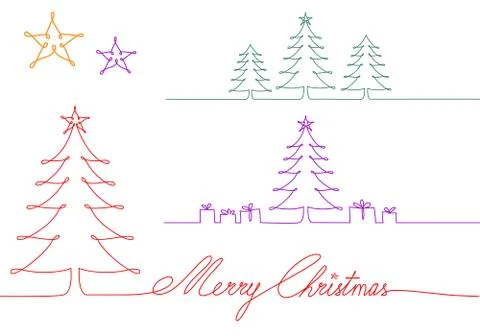 Christmas trees one single line drawing, vector illustration Stock Illustration