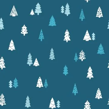 Christmas trees pattern - simple seamless vector texture. Blue and white. Stock Illustration
