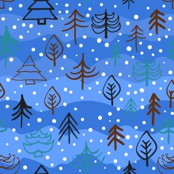 Christmas trees pattern with snowflakes Stock Illustration