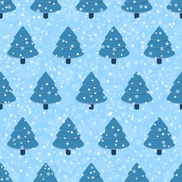Christmas trees pattern with snowflakes Stock Illustration