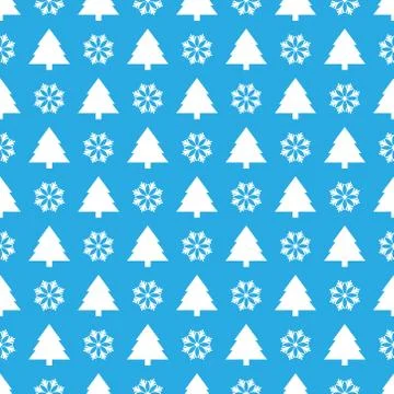 Christmas trees pattern with snowflakes Stock Illustration
