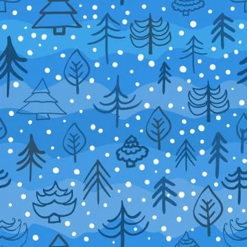 Christmas trees pattern with snowflakes Stock Illustration