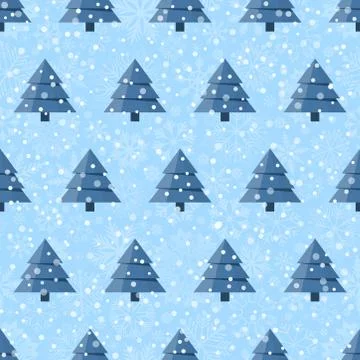 Christmas trees pattern with snowflakes Stock Illustration