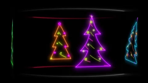 Christmas trees rotating around middle. Black background with christmas glowign  Video stock 251279629