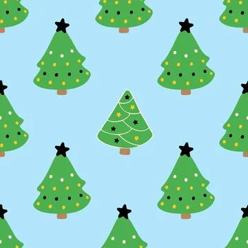 Christmas Trees Seamless Pattern on Blue Background Stock Illustration