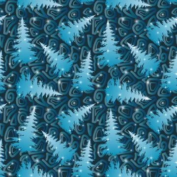 Christmas Trees, Seamless Pattern Stock Illustration