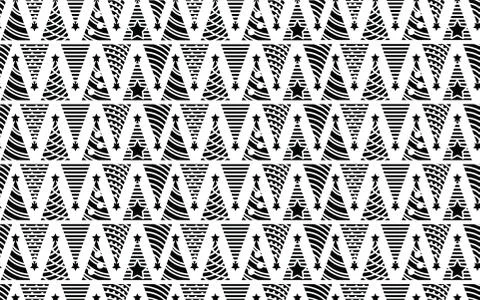 Christmas trees seamless pattern. Monochrome abstract decoration icons for New 스톡 일러스트