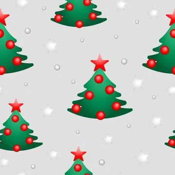 Christmas trees seamless pattern. Ornaments, stars and snow Stock Illustration