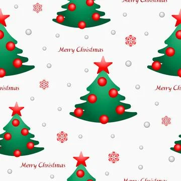 Christmas trees seamless pattern. Ornaments, snowflakes, stars and snow. Stock Illustration