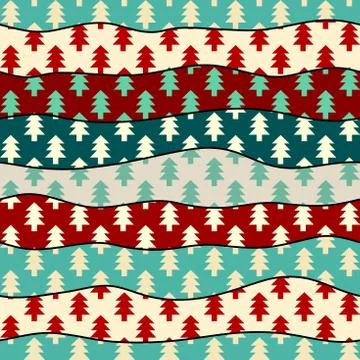 Christmas trees seamless pattern in a patchwork style. Illustrazione stock