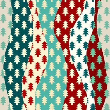 Christmas trees seamless pattern in a patchwork style. Illustrazione stock