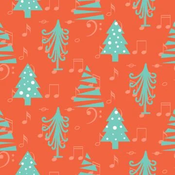 Christmas trees seamless red vector pattern イラスト素材