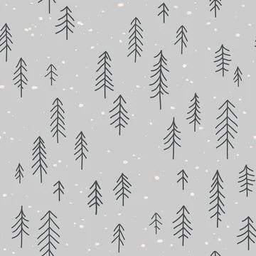 Christmas trees seamless vector pattern. Simple hand drawn doodle pine illu.. Stock Illustration