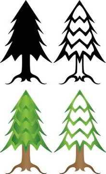 Christmas trees A set of stylized colored and black and white Christmas trees. Stock Illustration
