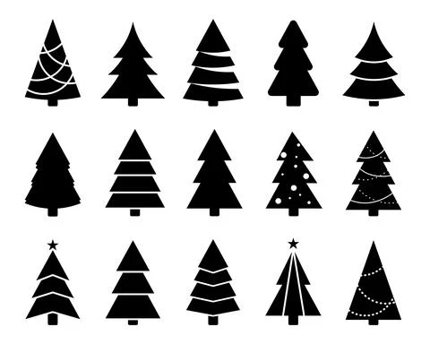 Christmas trees silfouette. Xmas simple shapes. Vector new year tree icon. Illustrazione stock