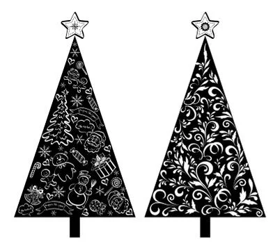 Christmas trees, silhouette with pattern Stock Illustration